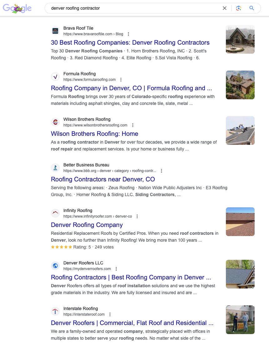 Google Search results for Denver Roofing Company